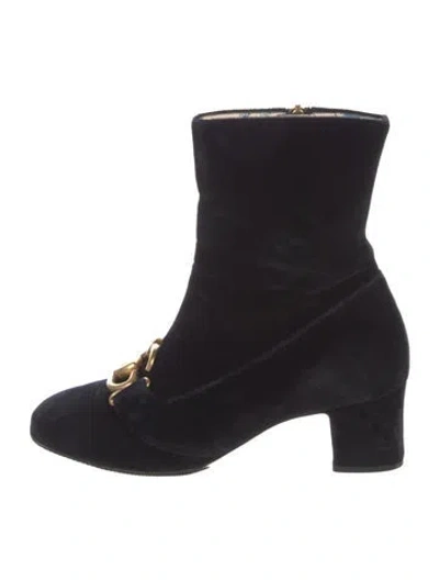 Pre-owned Gucci Double G Logo Velvet Sock Boots In Blue