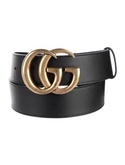 Pre-owned Gucci Double G Logo Wide Belt In Black