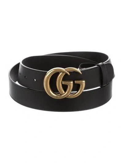 Pre-owned Gucci Double G Logo Wide Belt In Black