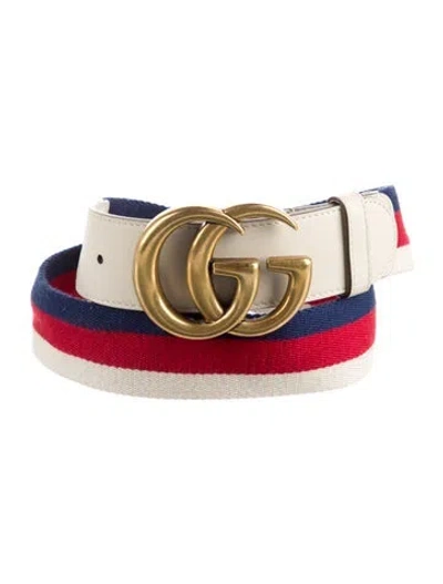 Pre-owned Gucci Double G Logo Wide Belt In White