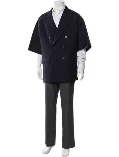 Pre-owned Gucci Double G Logo Wool Peacoat In Blue