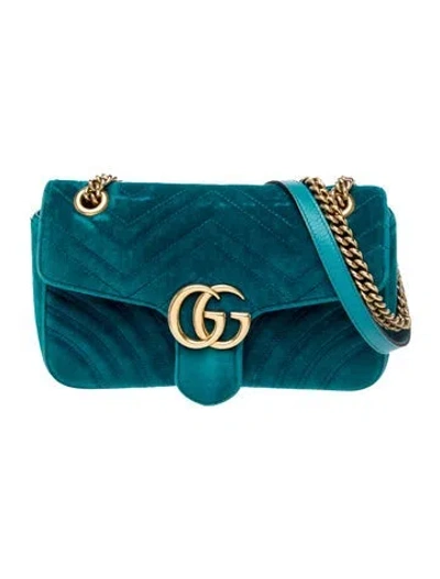 Pre-owned Gucci Double G Marmont Small In Blue