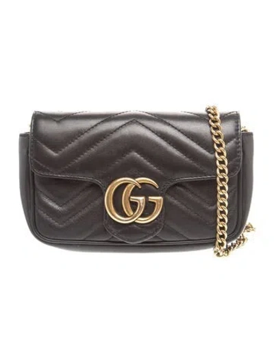 Pre-owned Gucci Double G Marmont Super Mini In Black