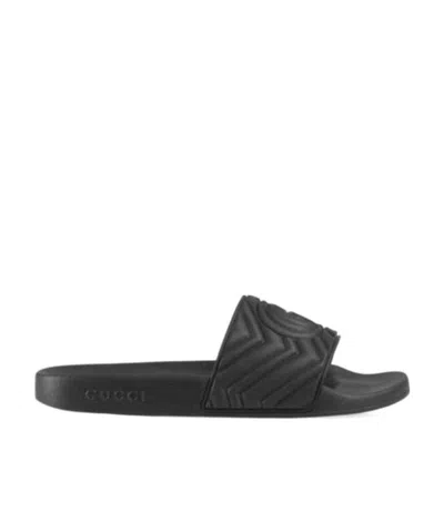 Gucci Double G Matelassé Slides In Black