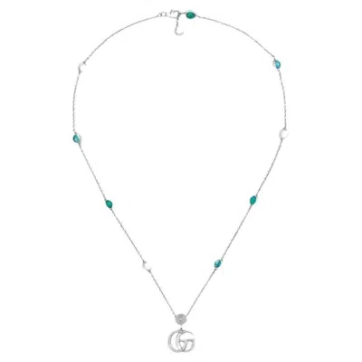 Pre-owned Gucci Double G Mother Of Pearl Necklace 925 Sterling Silver In Multi