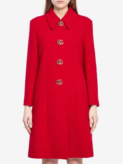 Gucci Double G Natt Wool Coat In Red