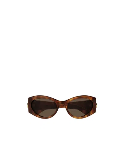 Gucci Double G Oval-frame Sunglasses In Brown
