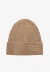 Gucci Double G-patch Ribbed Beanie Hat In Gold