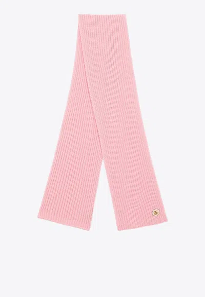 Gucci Double G Patch Knitted Cashmere Scarf In Pink