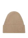 Gucci Double G-patch Ribbed Beanie Hat In Brown