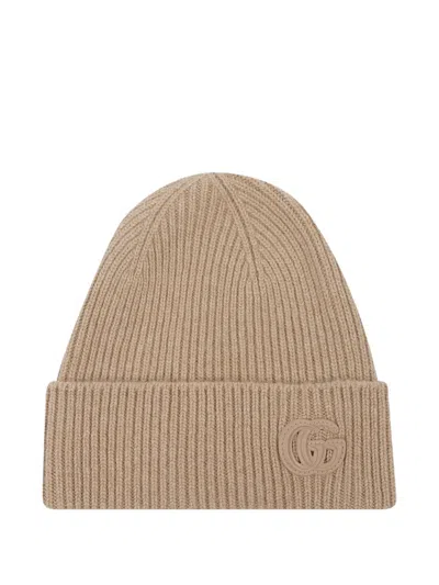 GUCCI DOUBLE G-PATCH RIBBED BEANIE HAT