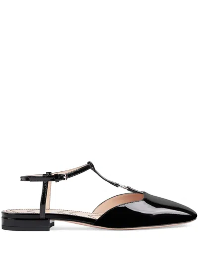 Gucci Marmont Patent Leather Ballerina Flats In Black
