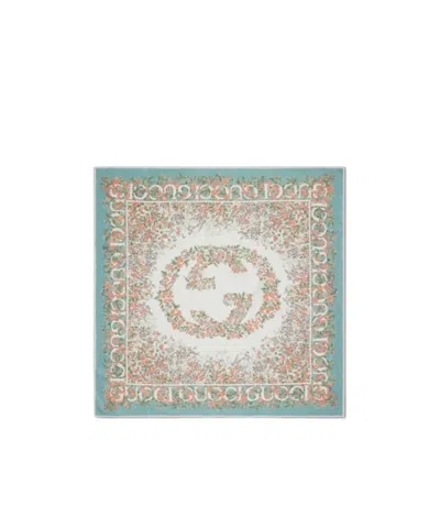 Gucci Gg Flowers Silk Twill Scarf In Aqua,pink