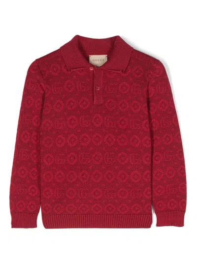 Gucci Babies' Double G Polo Sweater In Red