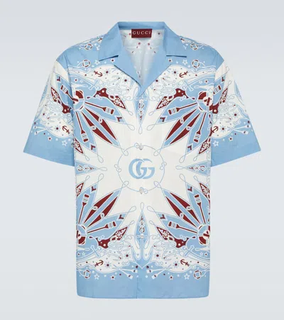 Gucci Double G Printed Cotton Bowling Shirt In White