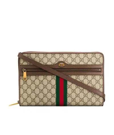Gucci Double G Printed Shoulder Bag In Nude