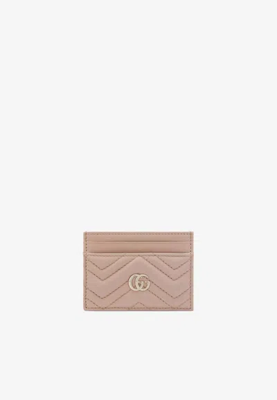 Gucci Double G Quilted Leather Cardholder In Pink