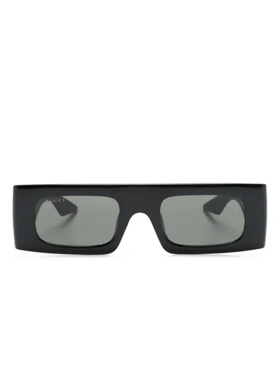 Gucci Double G Rectangular-frame Sunglasses In Black