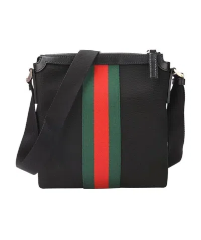 Gucci Double G Red And Green Shoulder Bag In Black