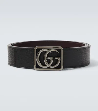 Gucci Double G Reversible Leather Belt In Black