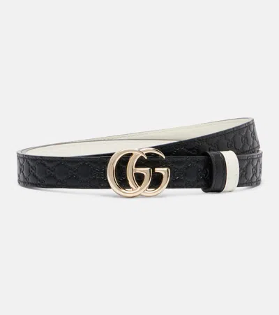 Gucci Double G Reversible Leather Belt In Black