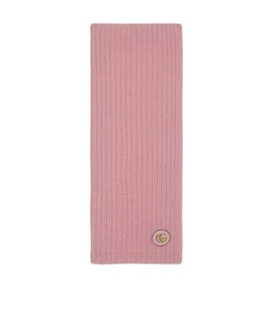 Gucci Double G Ribbed-knit Cashmere Scarf In Pink