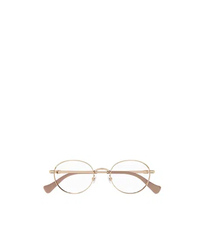 Gucci Double-g Round-frame Glasses In Nude
