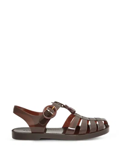 Gucci Glossy Double G Fisherman Sandals In Brown