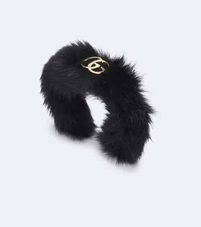 Gucci Double G Shearling Headband In Black