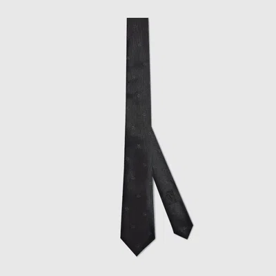 Gucci Double G Silk Jacquard Tie In Black