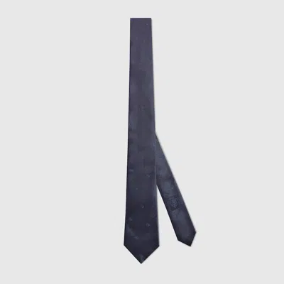 Gucci Double G Silk Jacquard Tie In Blue