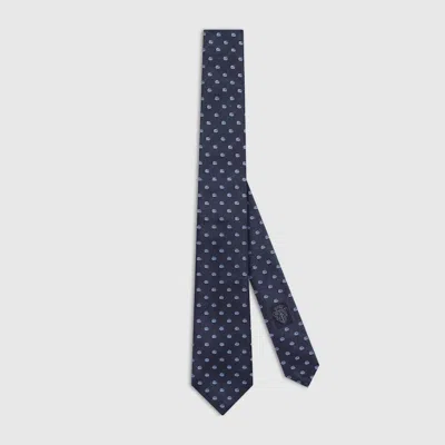 Gucci Double G Silk Jacquard Tie In Blue