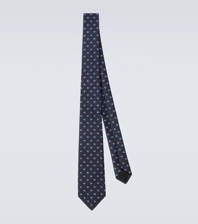 Gucci Double G Silk Jacquard Tie In Blue