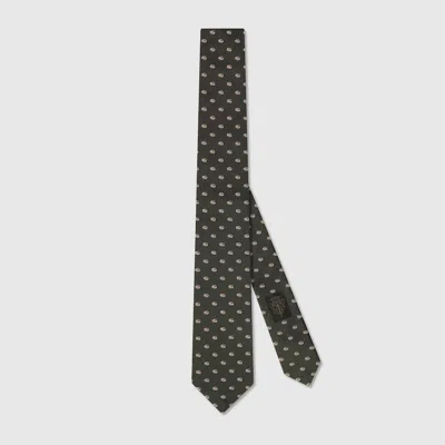 Gucci Double G Silk Jacquard Tie In Green