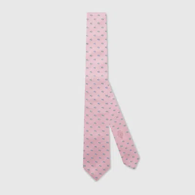 Gucci Double G Silk Jacquard Tie In Pink