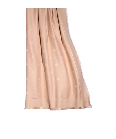 Gucci Double G Silk Wool Shawl In Brown
