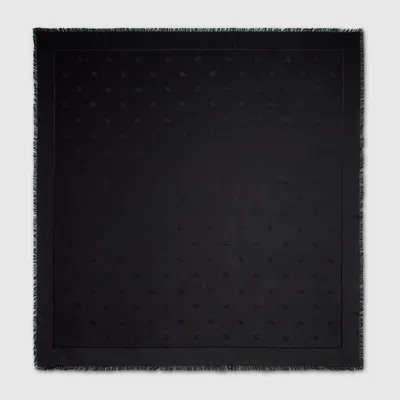 Gucci Double G Silk Wool Shawl In Black