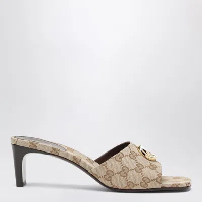 Gucci Double G Slider Sandals In Gg Canvas In Brown