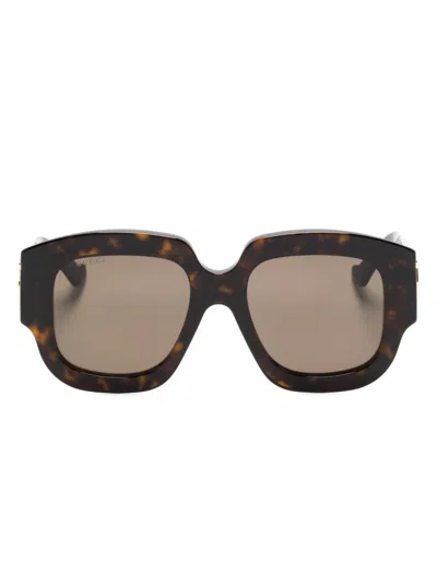 Gucci Double G Square-frame Sunglasses In 褐色