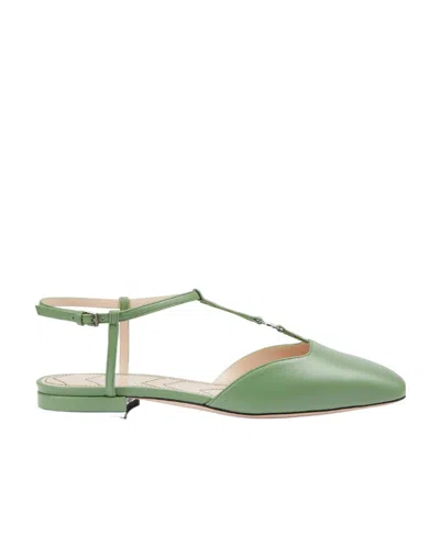 Gucci Double G Square-toe Ballerinas In Green