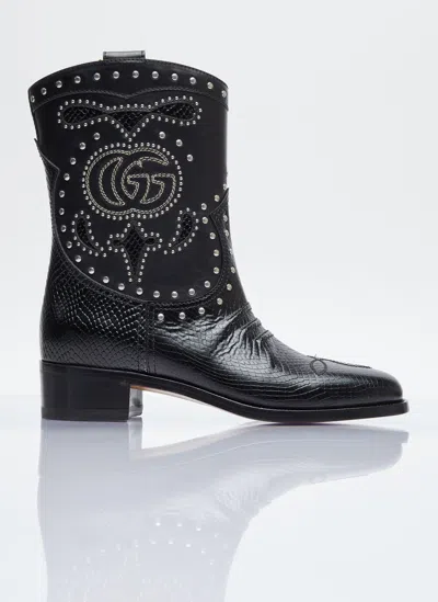 Gucci Double G Studded Leather Boots In Black