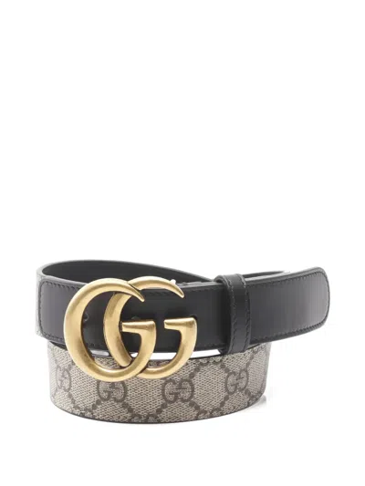 Pre-owned Gucci Double G Supreme Belt In Black
