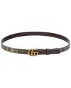Gucci Double G Thin Gg Supreme Canvas & Leather Belt