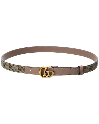 Gucci Double G Thin Gg Supreme Canvas & Leather Belt In Pink