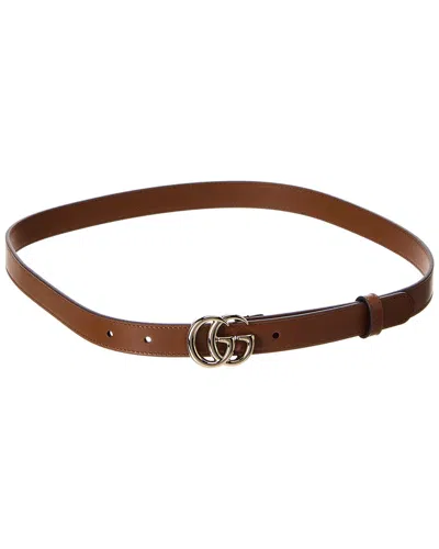 Gucci Double G Thin Leather Belt In Brown