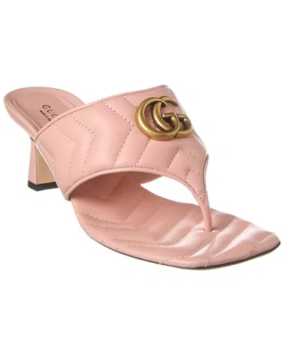 Gucci Double G Thong Leather Sandal In Pink