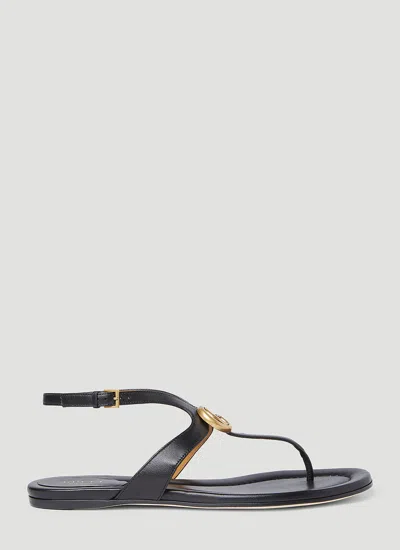 Gucci Double G Thong Leather Sandals In Black