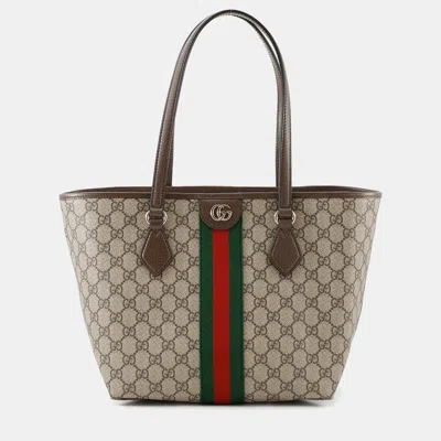Pre-owned Gucci Double G Tote Bag Beige/brown Leather Pvc Size Medium In Sand