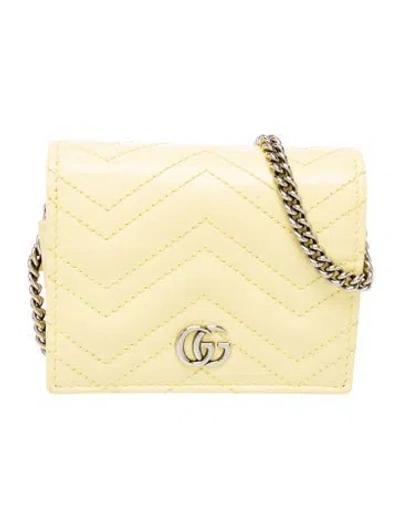 Pre-owned Gucci Double G Wallet On A Chain Mini In Yellow
