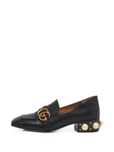 Pre-owned Gucci Double G Web Loafers In Black
